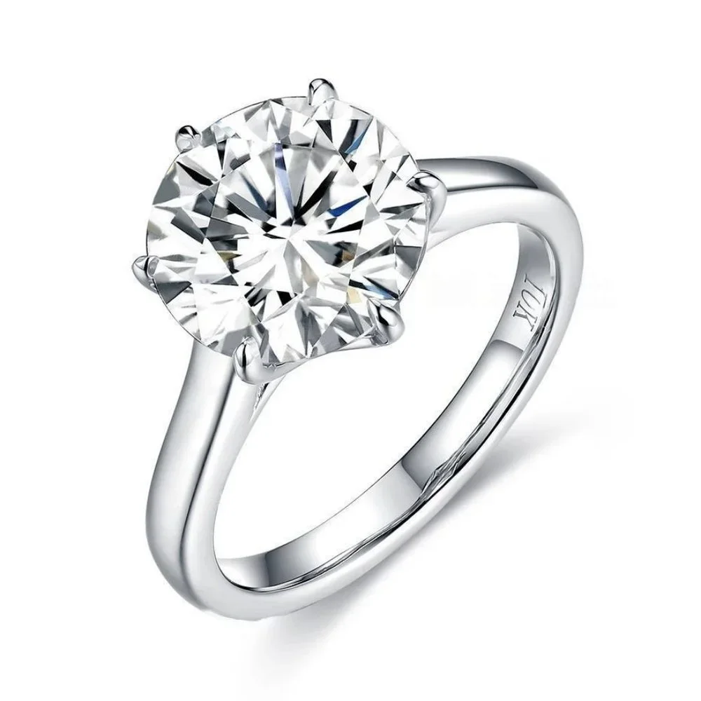 Certified 4ct. t.w. Moissanite Diamond Solitaire 10K White Gold Wedding Ring NEW